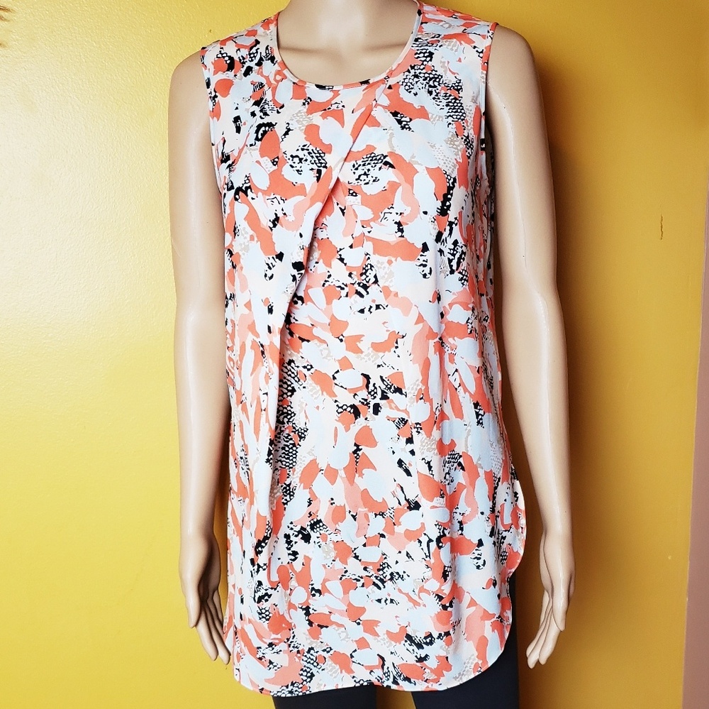 DKNYC CORAL ABSTRACT PRINT WITH FRONT PLEAT
